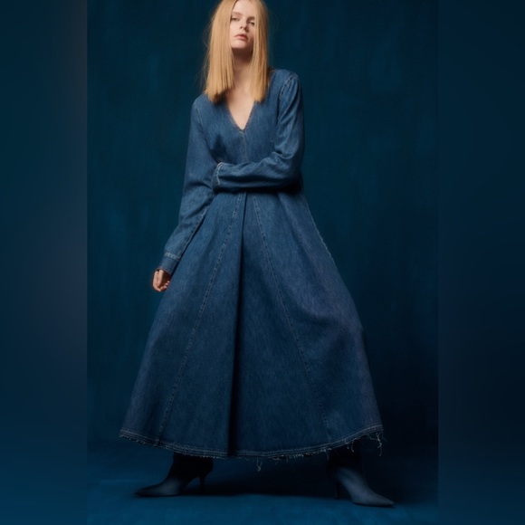 Zara Limited Edition 100% Cotton Long Denim Dress - Picture 1 of 8